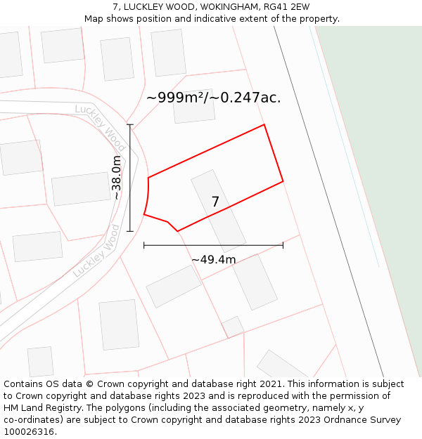 7, LUCKLEY WOOD, WOKINGHAM, RG41 2EW: Plot and title map