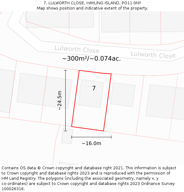 7, LULWORTH CLOSE, HAYLING ISLAND, PO11 0NY: Plot and title map