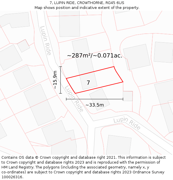 7, LUPIN RIDE, CROWTHORNE, RG45 6US: Plot and title map