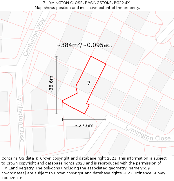 7, LYMINGTON CLOSE, BASINGSTOKE, RG22 4XL: Plot and title map