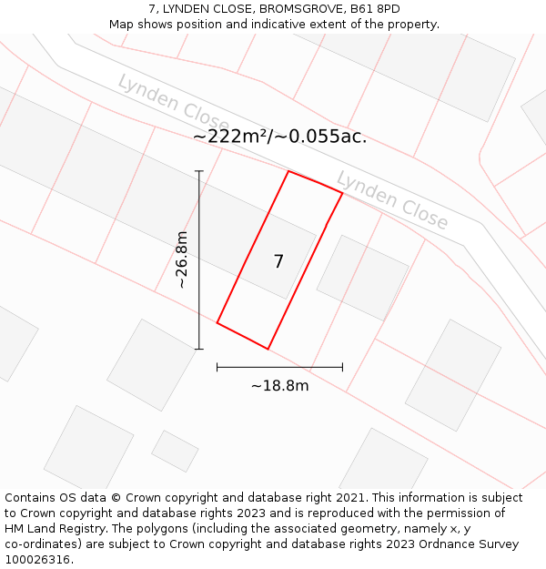 7, LYNDEN CLOSE, BROMSGROVE, B61 8PD: Plot and title map