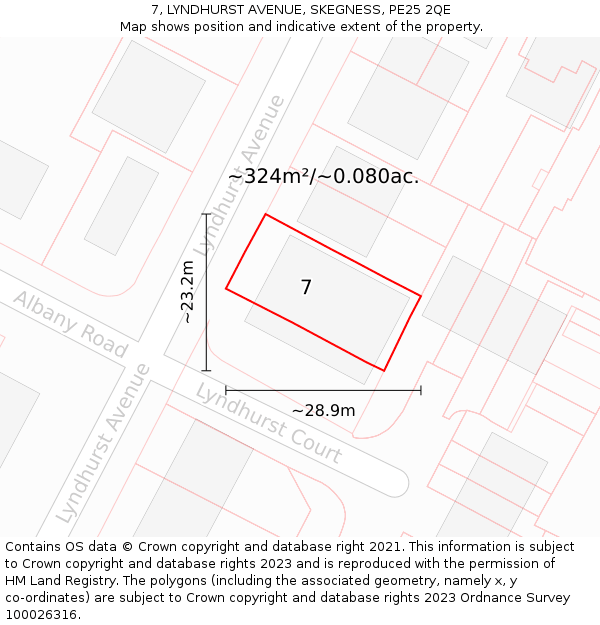 7, LYNDHURST AVENUE, SKEGNESS, PE25 2QE: Plot and title map