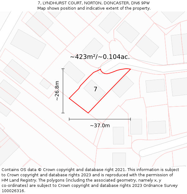 7, LYNDHURST COURT, NORTON, DONCASTER, DN6 9PW: Plot and title map