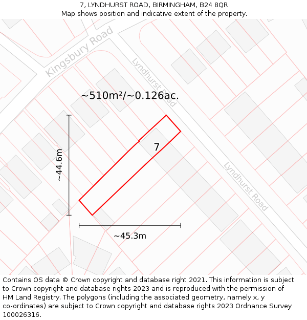 7, LYNDHURST ROAD, BIRMINGHAM, B24 8QR: Plot and title map