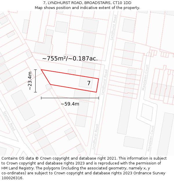 7, LYNDHURST ROAD, BROADSTAIRS, CT10 1DD: Plot and title map