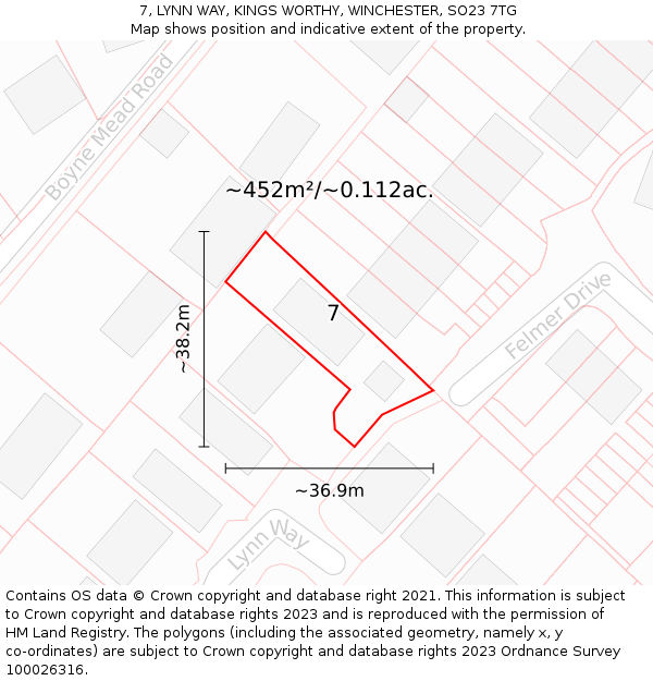 7, LYNN WAY, KINGS WORTHY, WINCHESTER, SO23 7TG: Plot and title map