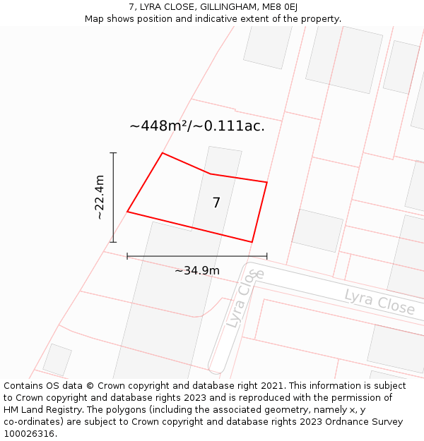 7, LYRA CLOSE, GILLINGHAM, ME8 0EJ: Plot and title map