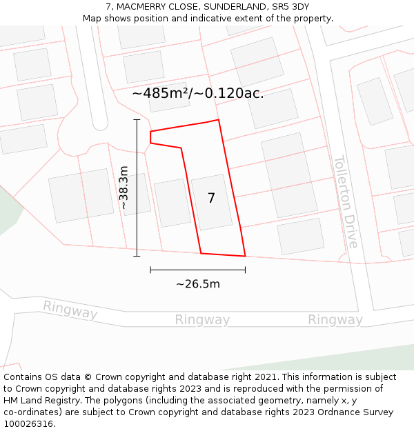 7, MACMERRY CLOSE, SUNDERLAND, SR5 3DY: Plot and title map