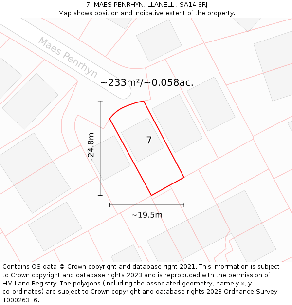 7, MAES PENRHYN, LLANELLI, SA14 8RJ: Plot and title map