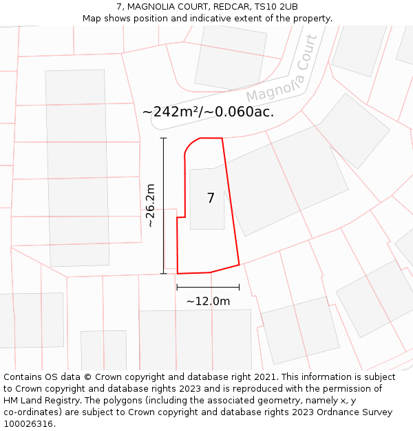 7, MAGNOLIA COURT, REDCAR, TS10 2UB: Plot and title map