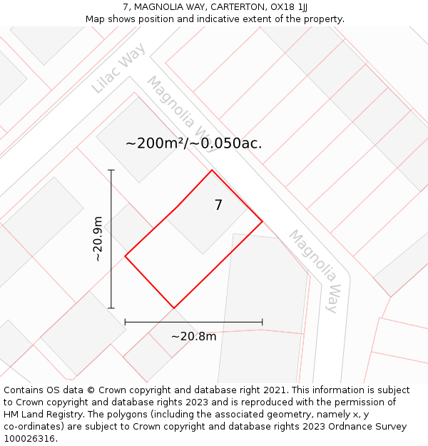 7, MAGNOLIA WAY, CARTERTON, OX18 1JJ: Plot and title map