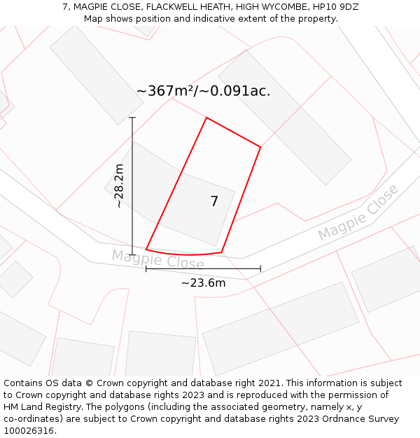 7, MAGPIE CLOSE, FLACKWELL HEATH, HIGH WYCOMBE, HP10 9DZ: Plot and title map