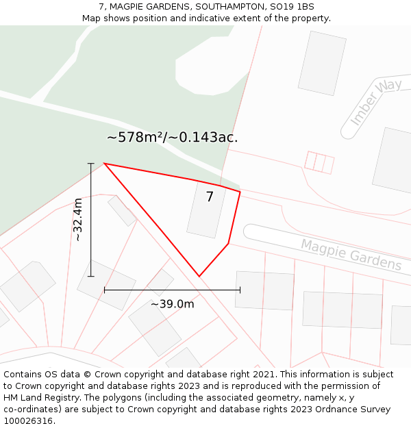 7, MAGPIE GARDENS, SOUTHAMPTON, SO19 1BS: Plot and title map