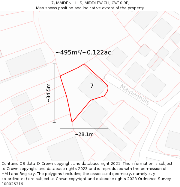 7, MAIDENHILLS, MIDDLEWICH, CW10 9PJ: Plot and title map