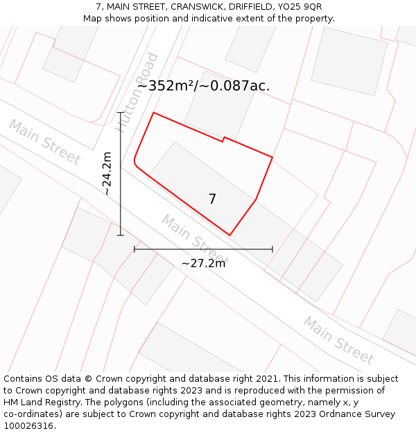 7, MAIN STREET, CRANSWICK, DRIFFIELD, YO25 9QR: Plot and title map