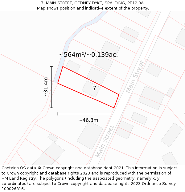 7, MAIN STREET, GEDNEY DYKE, SPALDING, PE12 0AJ: Plot and title map