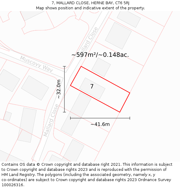 7, MALLARD CLOSE, HERNE BAY, CT6 5RJ: Plot and title map