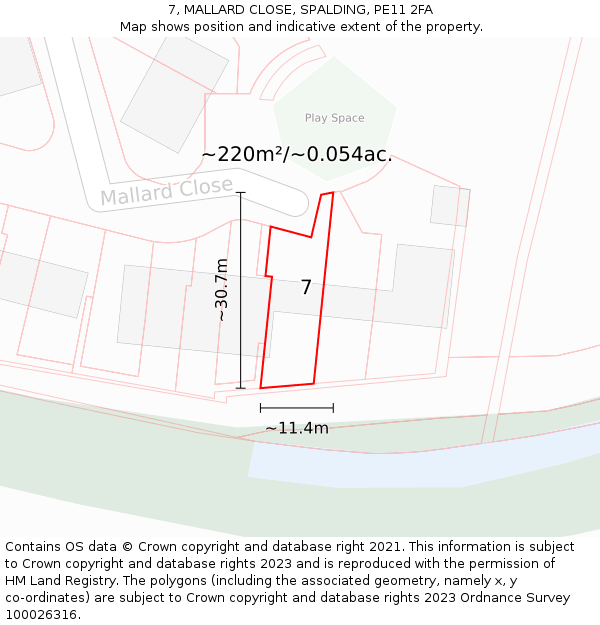 7, MALLARD CLOSE, SPALDING, PE11 2FA: Plot and title map