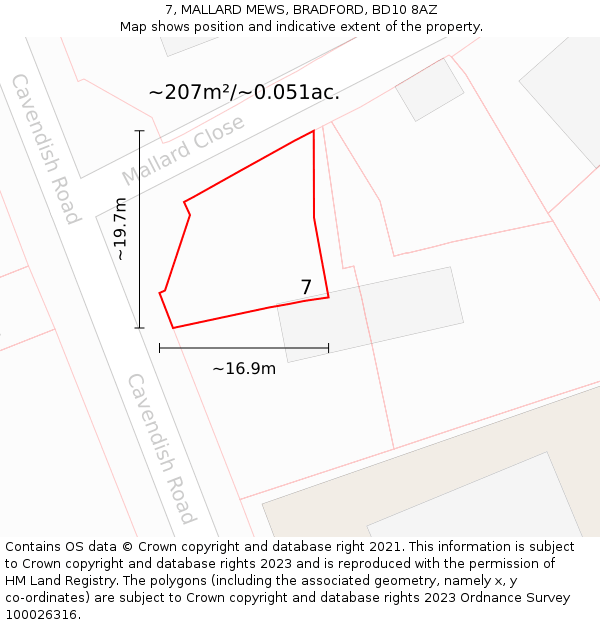 7, MALLARD MEWS, BRADFORD, BD10 8AZ: Plot and title map