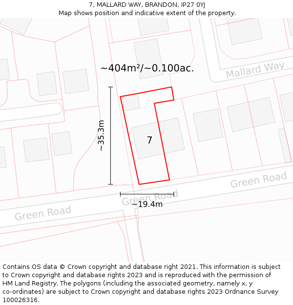 7, MALLARD WAY, BRANDON, IP27 0YJ: Plot and title map
