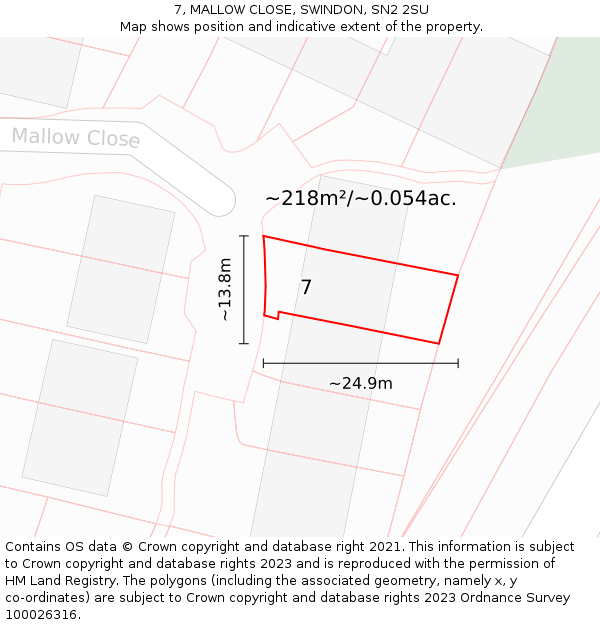 7, MALLOW CLOSE, SWINDON, SN2 2SU: Plot and title map