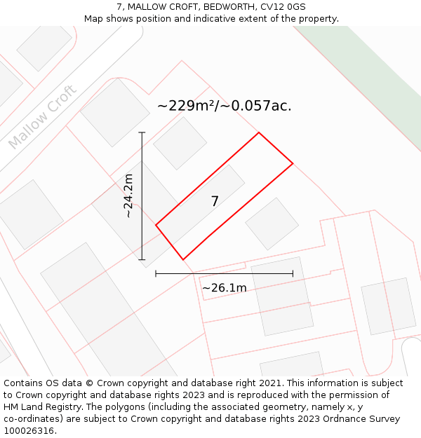 7, MALLOW CROFT, BEDWORTH, CV12 0GS: Plot and title map