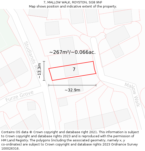 7, MALLOW WALK, ROYSTON, SG8 9NF: Plot and title map