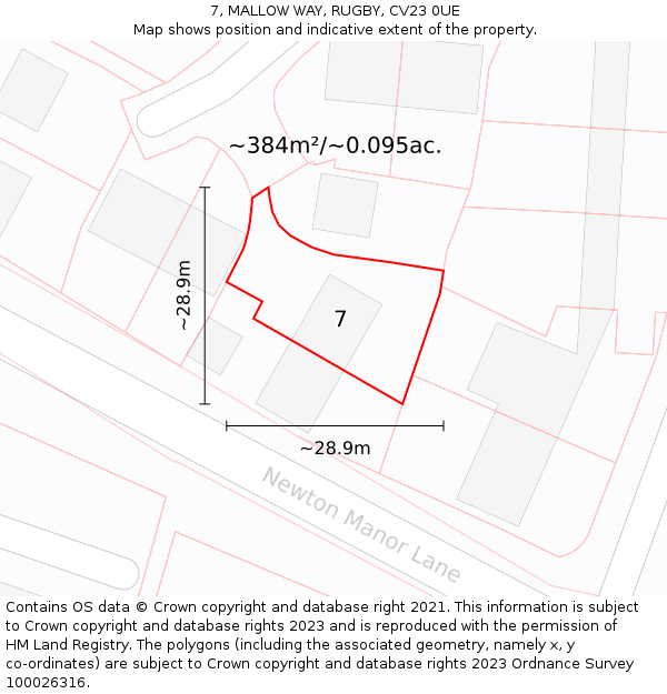 7, MALLOW WAY, RUGBY, CV23 0UE: Plot and title map