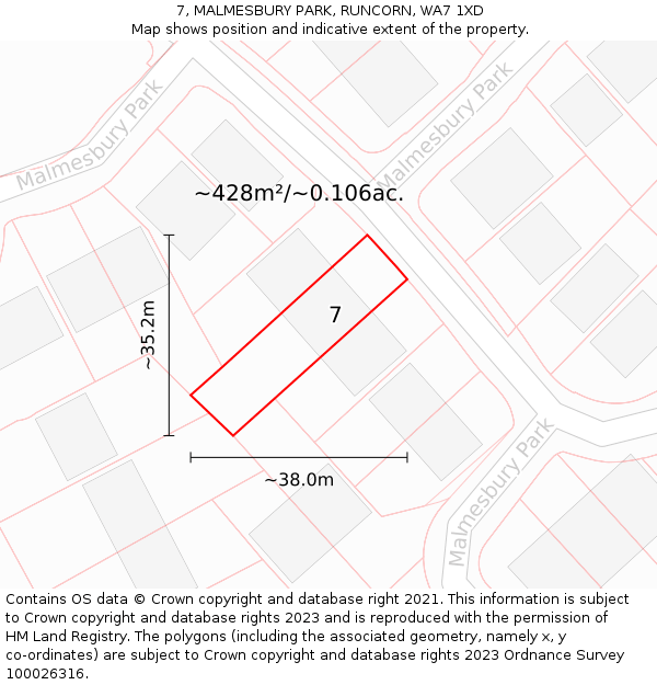 7, MALMESBURY PARK, RUNCORN, WA7 1XD: Plot and title map