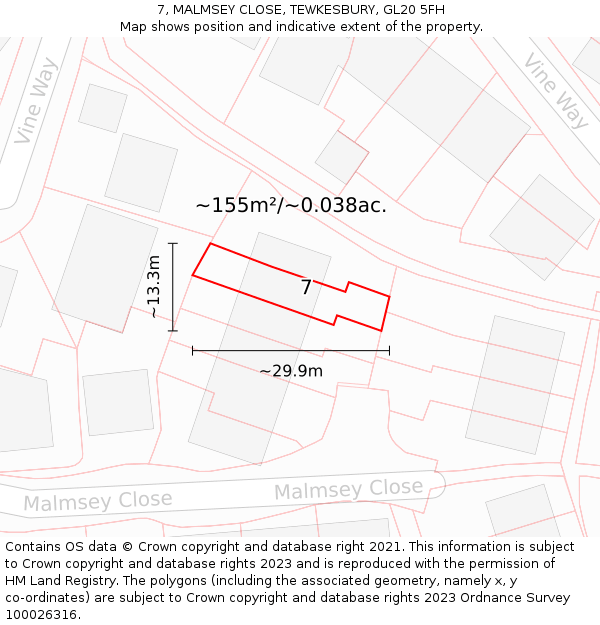 7, MALMSEY CLOSE, TEWKESBURY, GL20 5FH: Plot and title map