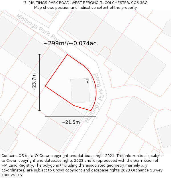 7, MALTINGS PARK ROAD, WEST BERGHOLT, COLCHESTER, CO6 3SG: Plot and title map