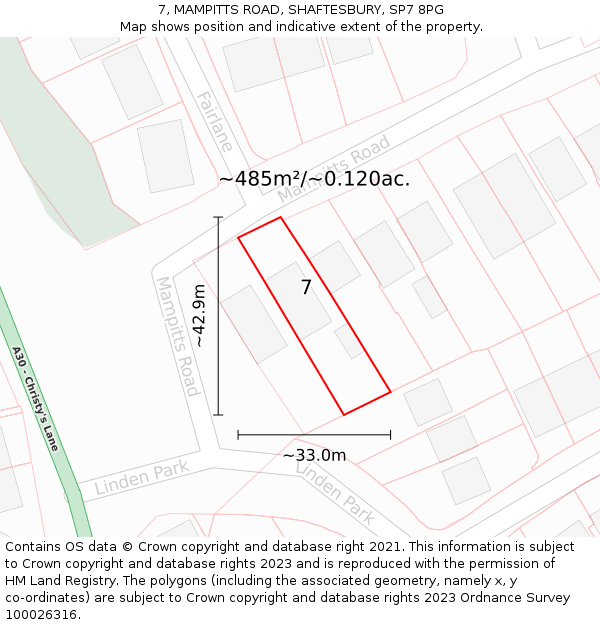 7, MAMPITTS ROAD, SHAFTESBURY, SP7 8PG: Plot and title map