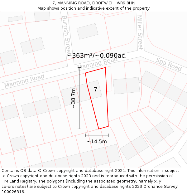 7, MANNING ROAD, DROITWICH, WR9 8HN: Plot and title map