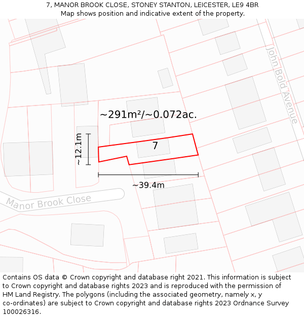 7, MANOR BROOK CLOSE, STONEY STANTON, LEICESTER, LE9 4BR: Plot and title map
