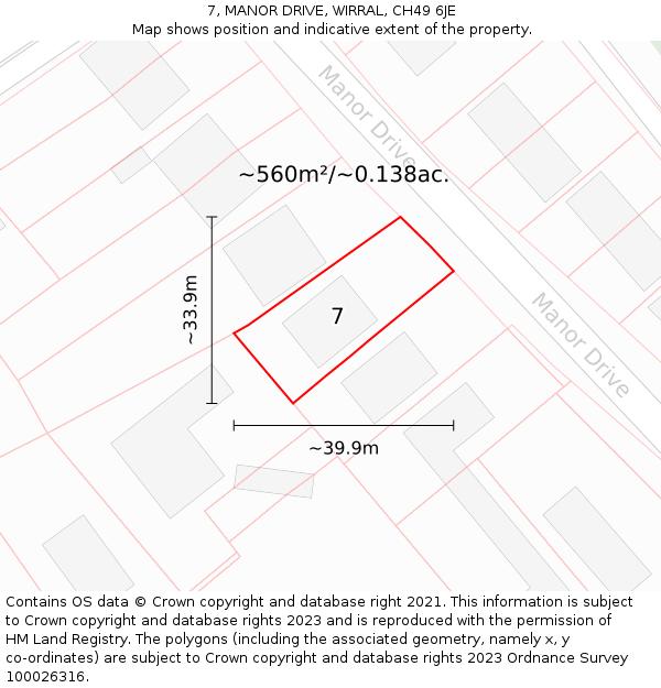 7, MANOR DRIVE, WIRRAL, CH49 6JE: Plot and title map