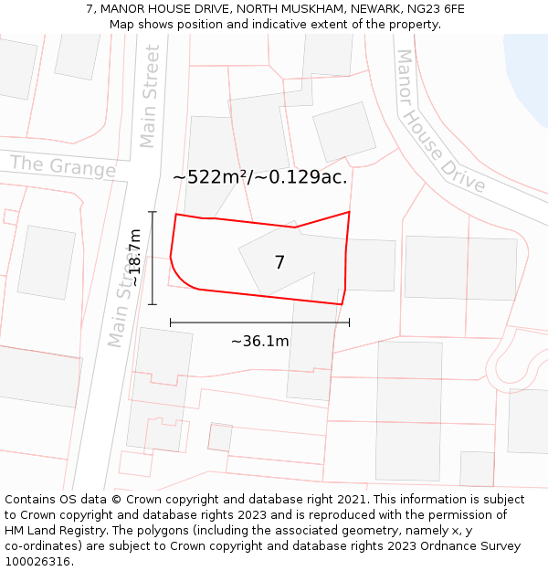 7, MANOR HOUSE DRIVE, NORTH MUSKHAM, NEWARK, NG23 6FE: Plot and title map