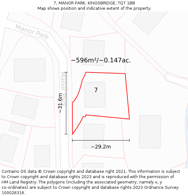 7, MANOR PARK, KINGSBRIDGE, TQ7 1BB: Plot and title map