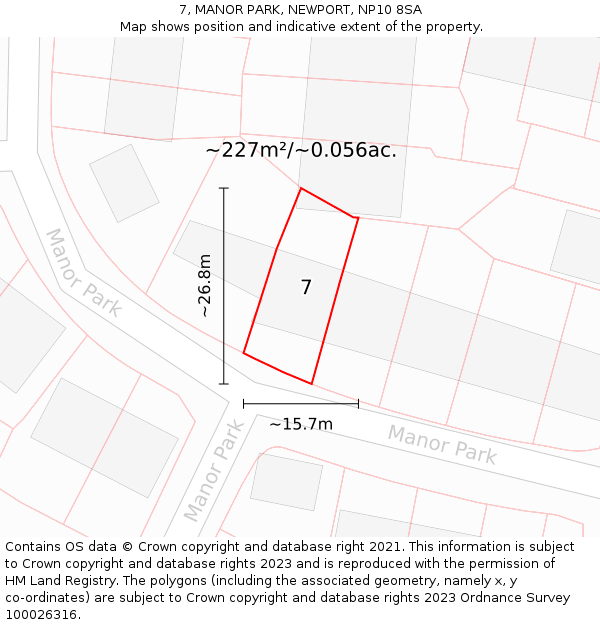 7, MANOR PARK, NEWPORT, NP10 8SA: Plot and title map