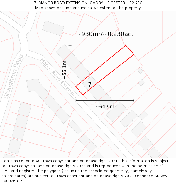 7, MANOR ROAD EXTENSION, OADBY, LEICESTER, LE2 4FG: Plot and title map