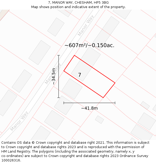 7, MANOR WAY, CHESHAM, HP5 3BG: Plot and title map