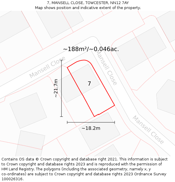 7, MANSELL CLOSE, TOWCESTER, NN12 7AY: Plot and title map