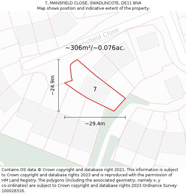 7, MANSFIELD CLOSE, SWADLINCOTE, DE11 8NA: Plot and title map