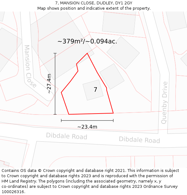 7, MANSION CLOSE, DUDLEY, DY1 2GY: Plot and title map