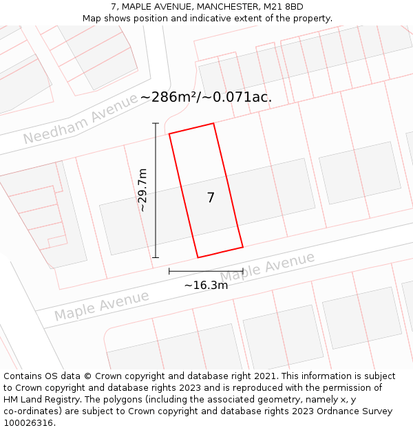 7, MAPLE AVENUE, MANCHESTER, M21 8BD: Plot and title map