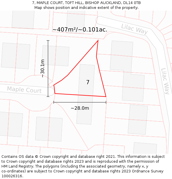 7, MAPLE COURT, TOFT HILL, BISHOP AUCKLAND, DL14 0TB: Plot and title map