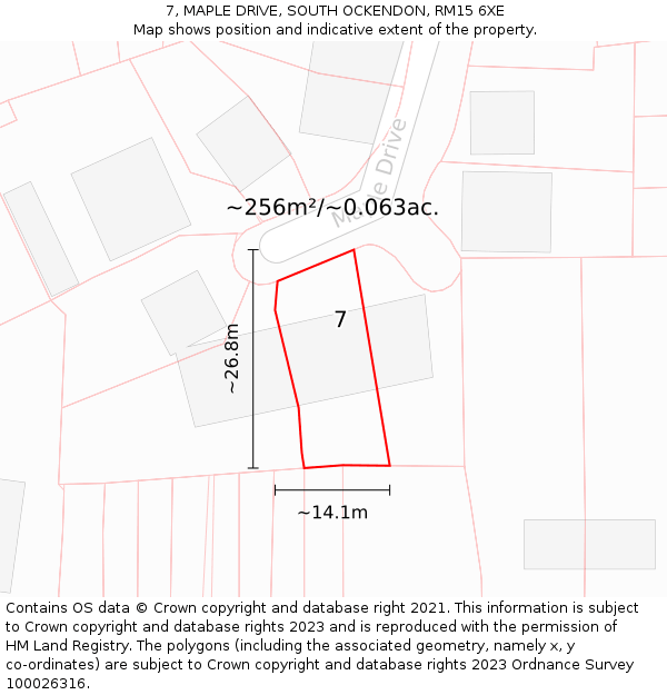 7, MAPLE DRIVE, SOUTH OCKENDON, RM15 6XE: Plot and title map