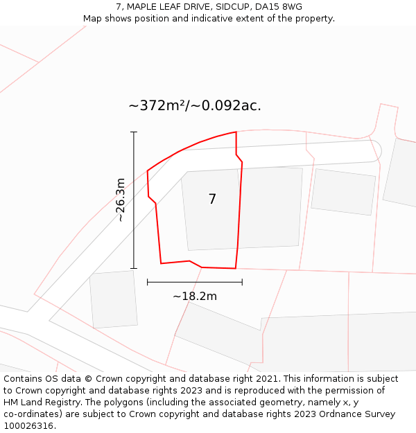 7, MAPLE LEAF DRIVE, SIDCUP, DA15 8WG: Plot and title map