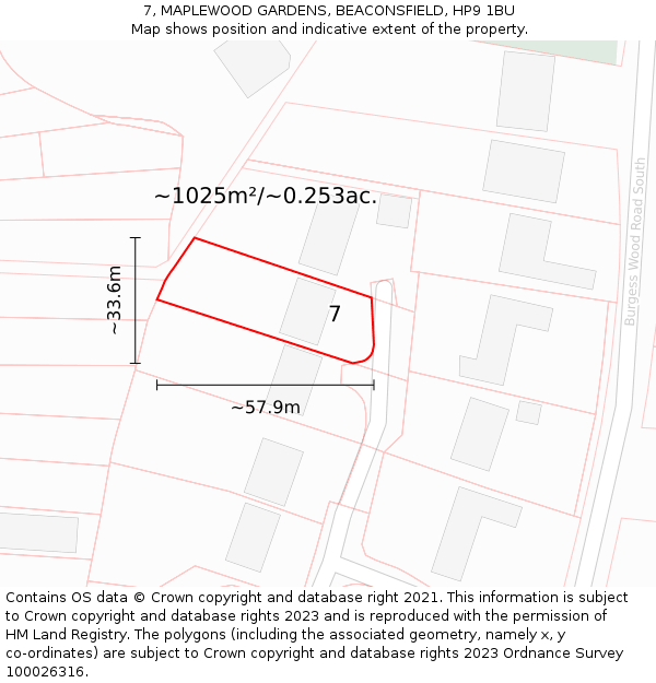 7, MAPLEWOOD GARDENS, BEACONSFIELD, HP9 1BU: Plot and title map