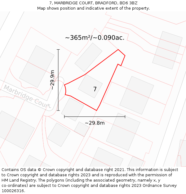 7, MARBRIDGE COURT, BRADFORD, BD6 3BZ: Plot and title map