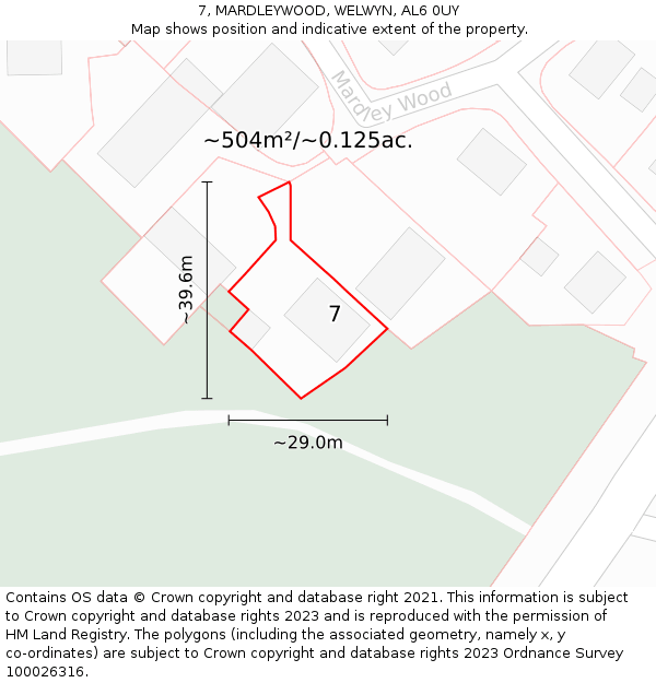 7, MARDLEYWOOD, WELWYN, AL6 0UY: Plot and title map